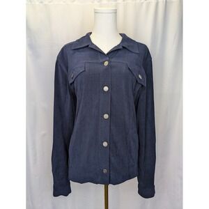 Karen Scott Large Faux Suede Button‎ Down Shirt Jacket Pockets Blue 44-II Granny